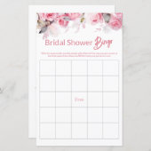 Rose Pink Floral Bridal Shower Game BINGO (Vorne/Hinten)