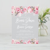 Rose Pink Floral Gray Bridal Shower  Einladung (Stehend Vorderseite)