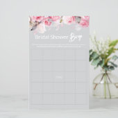 Rose Pink Floral Gray Bridal Shower Game BINGO (Stehend Vorderseite)