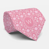 Rose Pink Floral Inspiriert Monogramm Krawatte (Gerollt)