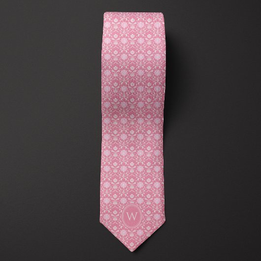 Rose Pink Floral Inspiriert Monogramm Krawatte