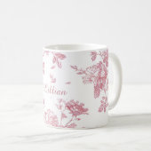 Rose Pink Floral Toile Pattern Personalized Name Kaffeetasse (VorderseiteRechts)