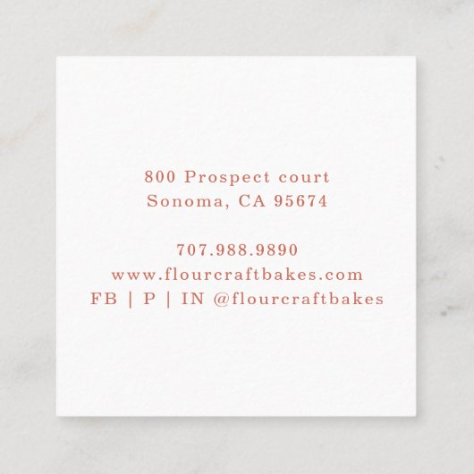 Rose Pink Frame Bakery Baker's Logo Business Card Quadratische Visitenkarte (Rückseite)