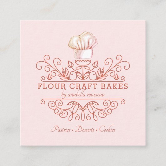 Rose Pink Frame Bakery Baker's Logo Business Card Quadratische Visitenkarte (Vorderseite)