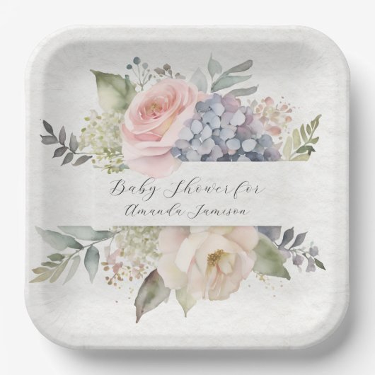 Rose Pink Garden Sweet Butterfly Babydusche Pappteller (Vorderseite)