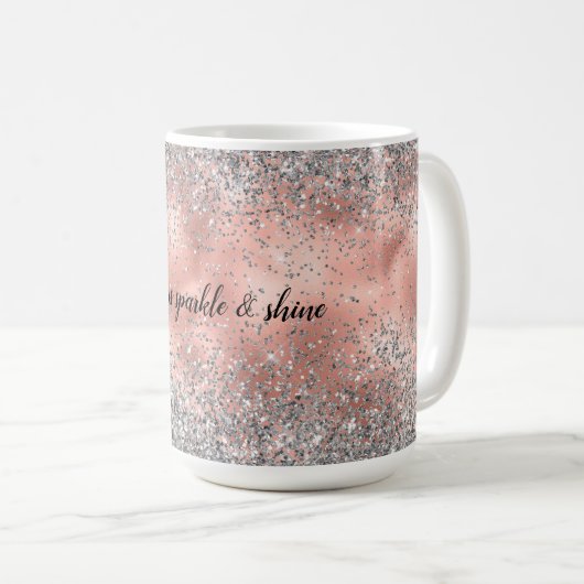 Rose Pink Glam Glitz Silver Glitzer Kaffeetasse (VorderseiteRechts)