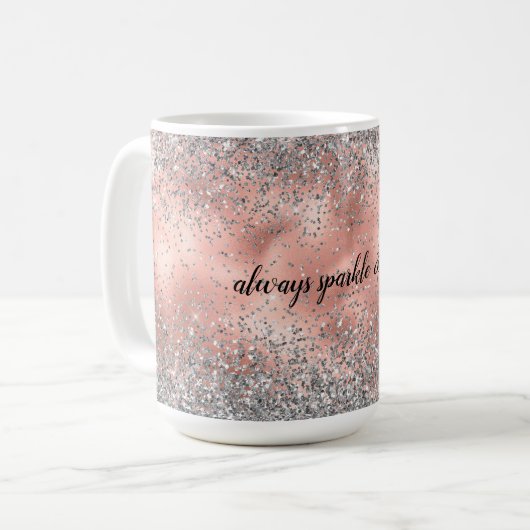 Rose Pink Glam Glitz Silver Glitzer Kaffeetasse (Vorderseite Links)