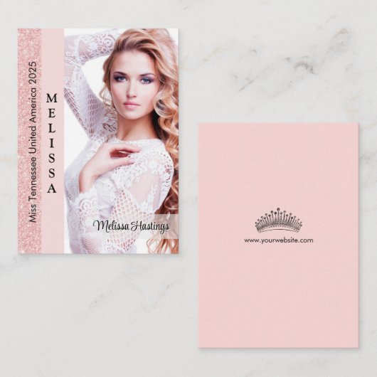 Rose Pink Glitz Pageant Foto Business Card Visitenkarte (Vorne/Hinten)