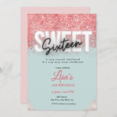 Rose Pink Glitzer 16 . Geburtstag Geburtstag Einladung (Vorne/Hinten)