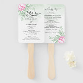 Rose Pink Gold Blumengrün Hochzeitsprogramm Fächer (Vorne und Hinten)