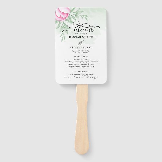 Rose Pink Gold Blumengrün Hochzeitsprogramm Fächer (Vorderseite)