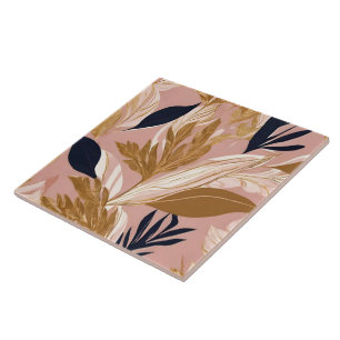 Rosé Pink Gold Boho Blätter Moderne Kollektion Fliese