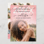 Rose Pink Gold Confetti FotoCollage Abschluss Einladung (Vorne/Hinten)