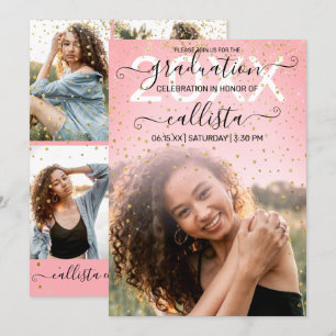 Rose Pink Gold Confetti FotoCollage Abschluss Einladung
