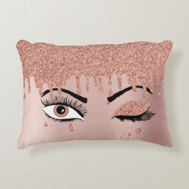 Rose Pink Gold Eyelashes Driving Glitzer Dekokissen