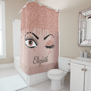 Rose Pink Gold Eyelashes Driving Glitzer Duschvorhang