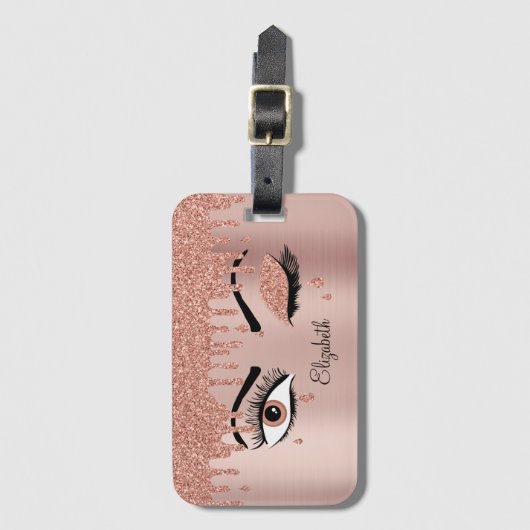 Rose Pink Gold Eyelashes Driving Glitzer Gepäckanhänger (Vorderseite Vertikal)