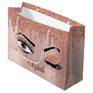 Rose Pink Gold Eyelashes Driving Glitzer Große Geschenktüte