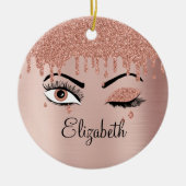 Rose Pink Gold Eyelashes Driving Glitzer Keramik Ornament (Vorne)