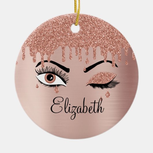 Rose Pink Gold Eyelashes Driving Glitzer Keramik Ornament (Vorne)