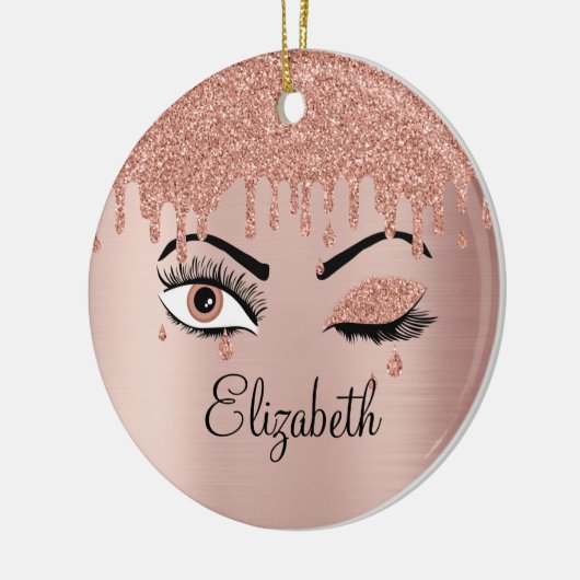 Rose Pink Gold Eyelashes Driving Glitzer Keramik Ornament (Links)