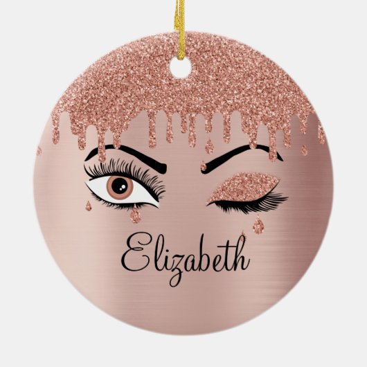 Rose Pink Gold Eyelashes Driving Glitzer Keramik Ornament (Hinten)