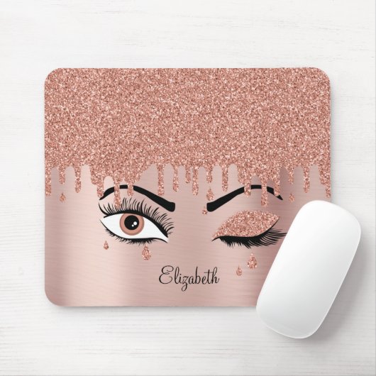 Rose Pink Gold Eyelashes Driving Glitzer Mousepad (Mit Mouse)