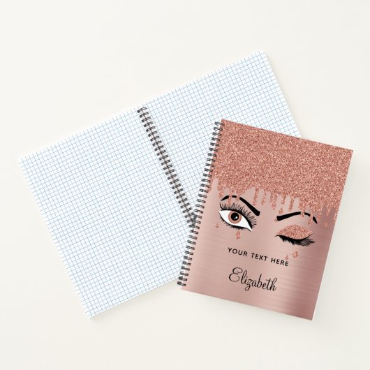 Rose Pink Gold Eyelashes Driving Glitzer Notizblock (Innenseite)