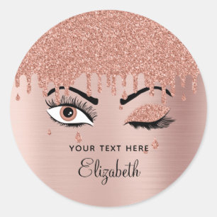 Rose Pink Gold Eyelashes Driving Glitzer Runder Aufkleber