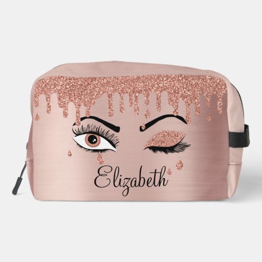 Rose Pink Gold Eyelashes Driving Glitzer Waschbeutel (Rückseite)
