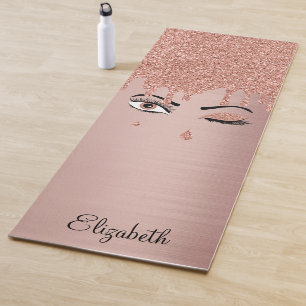 Rose Pink Gold Eyelashes Driving Glitzer Yogamatte
