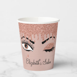 Rose Pink Gold Eyelashes Glitzer Business Pappbecher