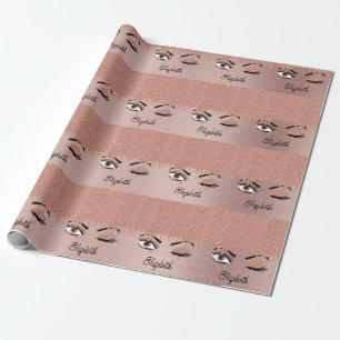 Rose Pink Gold Eyelashes Glitzer Name Geschenkpapier
