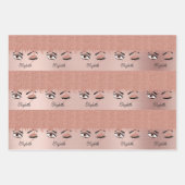 Rose Pink Gold Eyelashes Glitzer Name Geschenkpapier Set (Vorderseite)