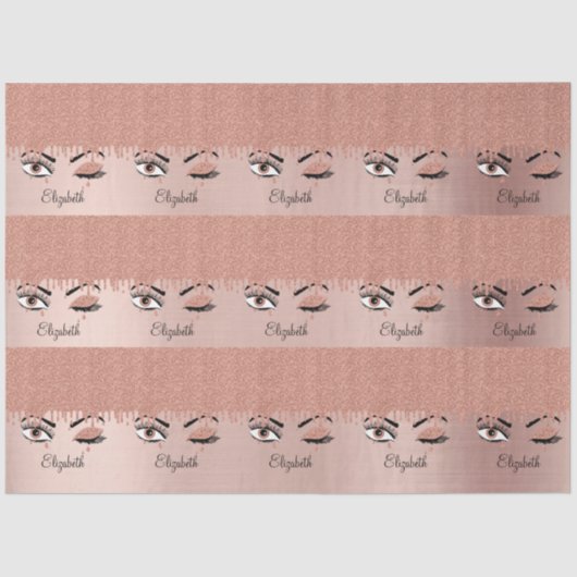 Rose Pink Gold Eyelashes Glitzer Name Seidenpapier (Vorderseite)
