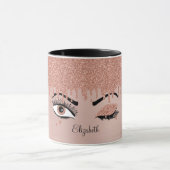 Rose Pink Gold Eyelashes Glitzer Name Tasse (Zentrum)