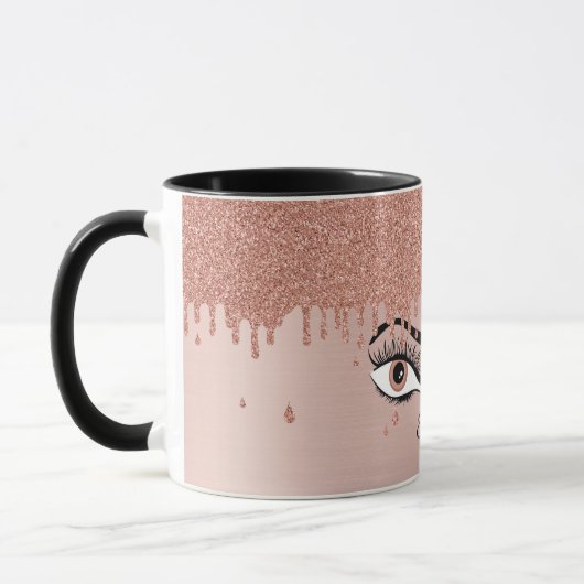 Rose Pink Gold Eyelashes Glitzer Name Tasse (Links)