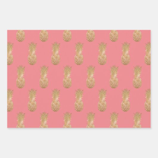 Rose Pink Gold Glitzy Ananas Geschenkpapier Set (Vorderseite)