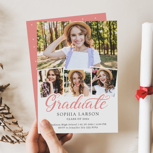 Rose Pink Graduate Script 4 Foto Abschluss Ankündigung