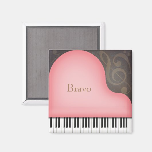 Rose Pink Grand Piano Individuelle Name oder Textm Magnet (Vorderseite/Rückseite)
