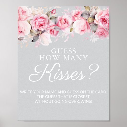 Rose Pink Gray Bridal Shower Guess Kisses Game Poster (Vorne)