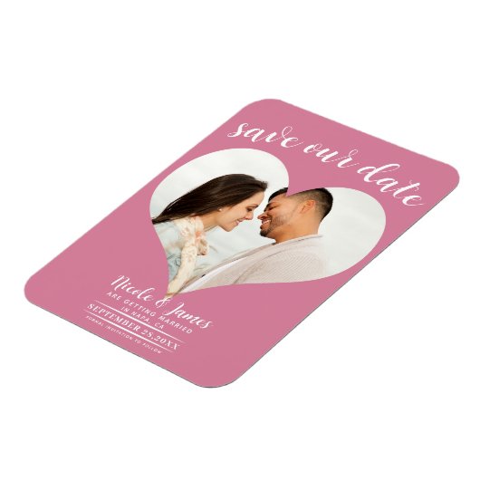 Rose Pink Heart Foto Hochzeit Speichern Sie das Da Magnet (Linke Seite)