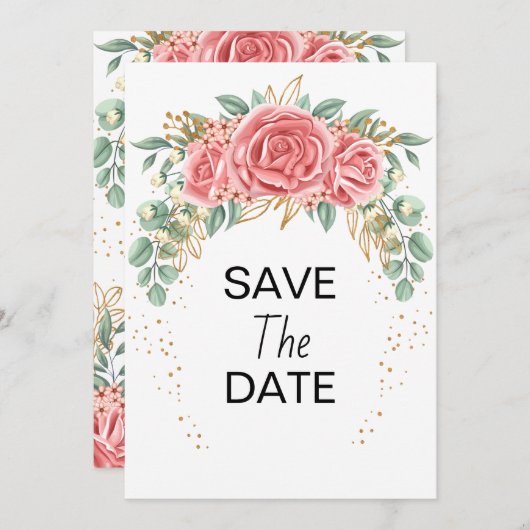 Rose Pink Hochzeit Save the Date Minimalistisch Einladung (Vorne/Hinten)