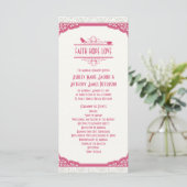 Rose Pink Ivory Lace Birds Hochzeitsprogramm Programm (Stehend Vorderseite)