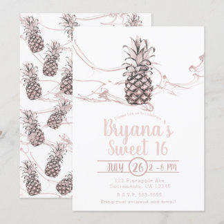 Rose Pink Juicy Ananas Sommer Süß 16 Party Einladung