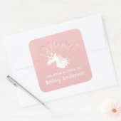 Rose Pink Magical Unicorn Dieses Buch gehört Quadratischer Aufkleber (Umschlag)