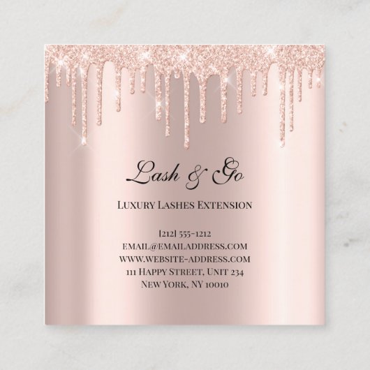 Rose Pink Makeup Artist Lashes Tropfen Quadratische Visitenkarte (Rückseite)