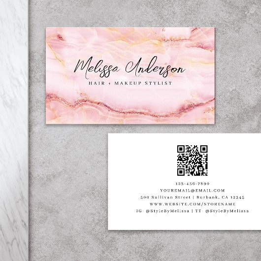 Rose Pink Marble Luxe Ästhetik QR Code Visitenkarte