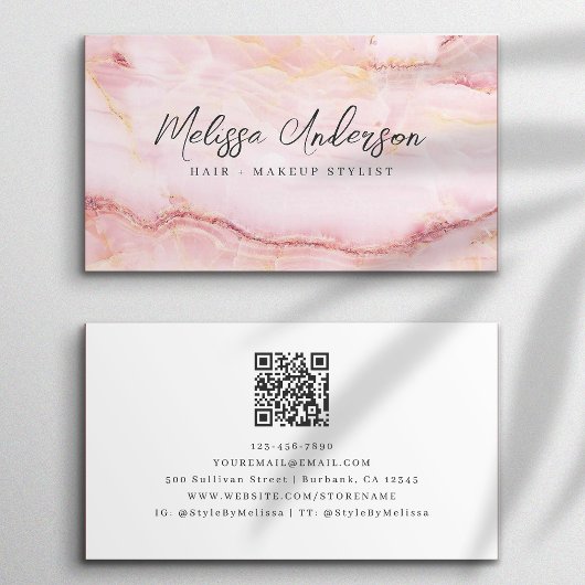 Rose Pink Marble Luxe Ästhetik QR Code Visitenkarte