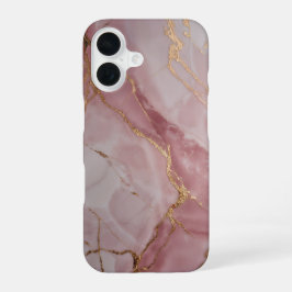 Rose Pink Marble with Gold Veins – Elegant iPhone 16 Hülle